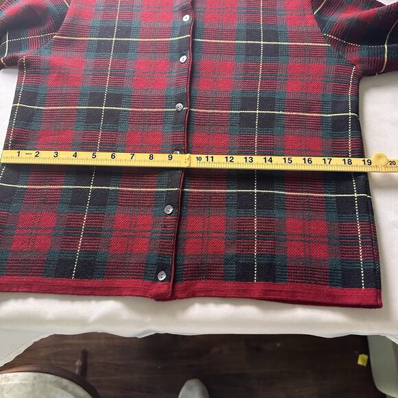 Talbots women S Cardigan Merino Wool Button Red Christmas Plaid made in Italy - Picture 11 of 16